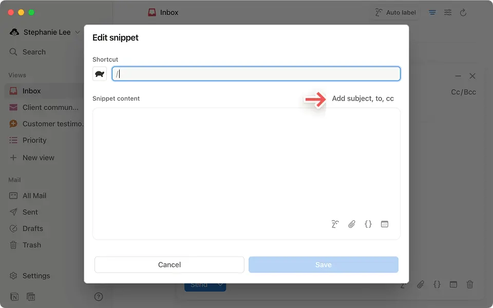 Save time by creating templates with pre-filled subject lines and sender information.