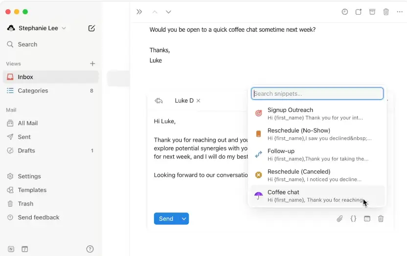 Notion Mail snippets