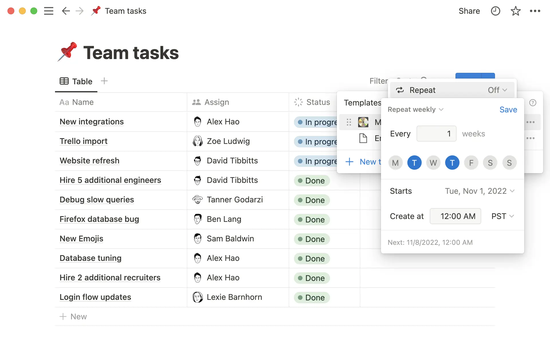 repeating db templates