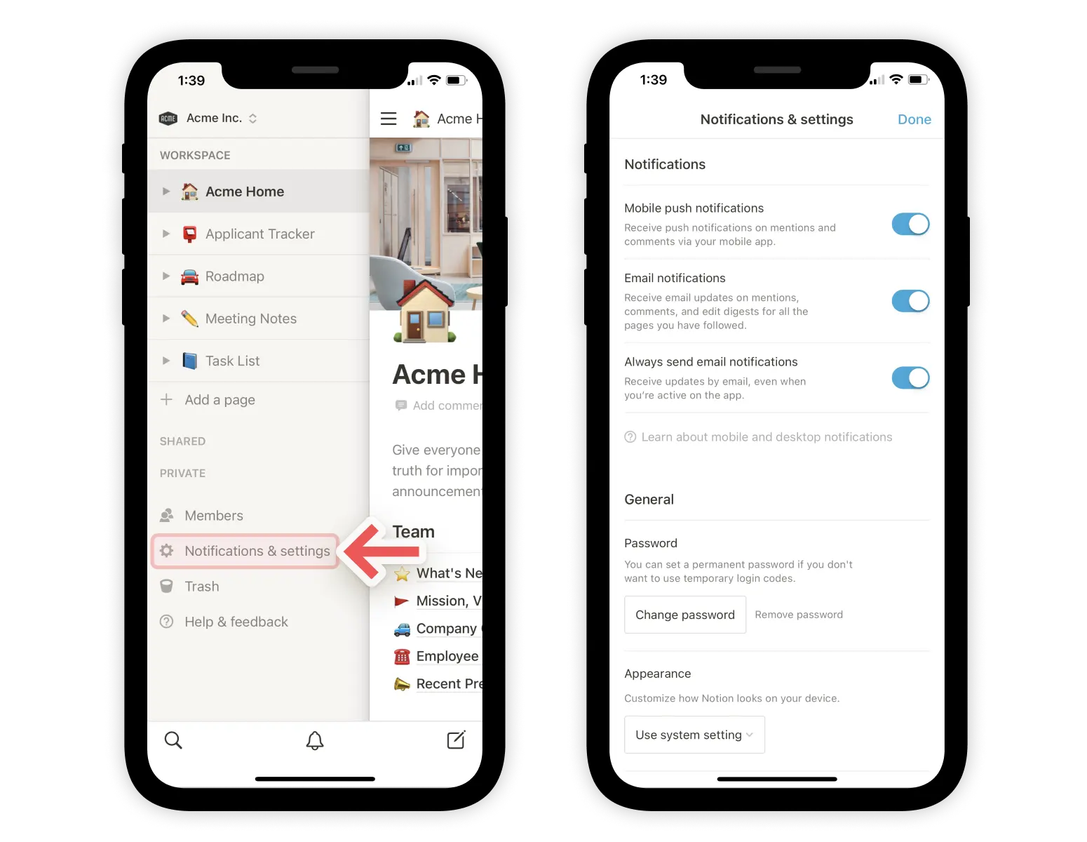 Notification settings - mobile