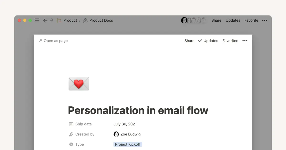 Building a product requirement document in Notion
