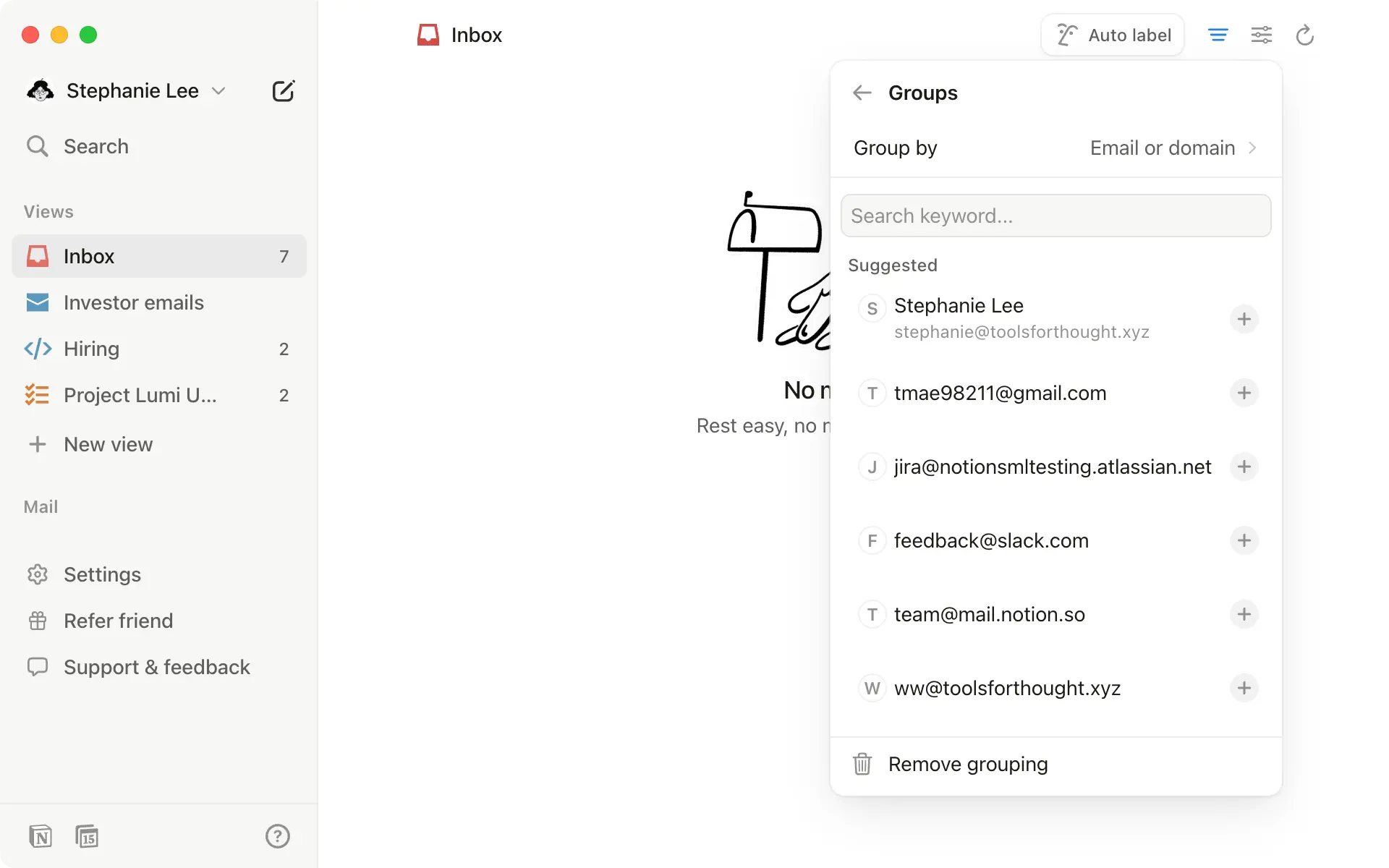 Group your emails by domains to organize notifications more effectively.