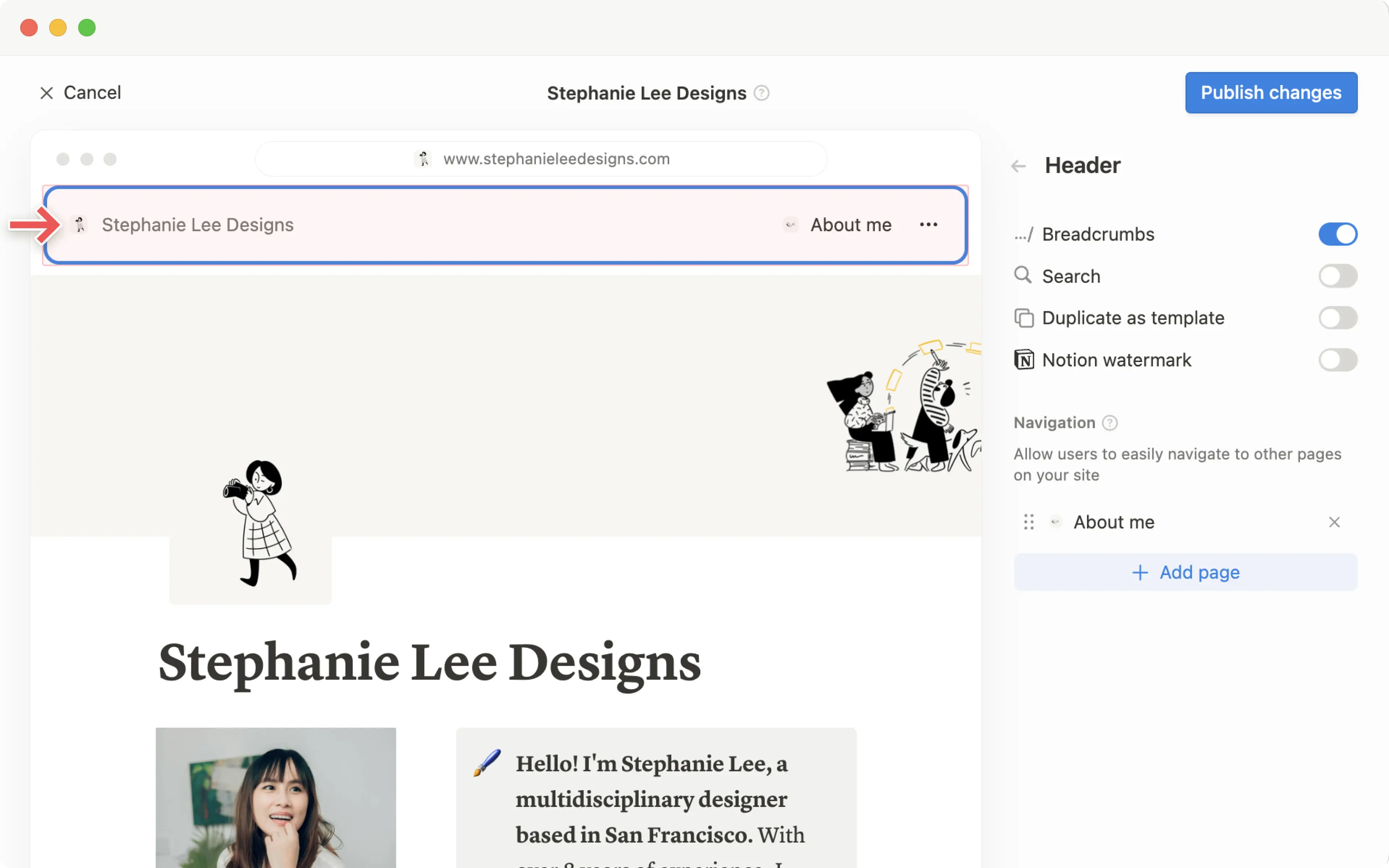 hc: custom site header