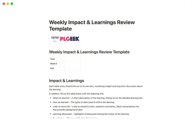 Weekly Impact & Learnings Review Template